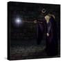 Wizard in a Purple Robe and Wizard Hat Casting a Spell with His Wand-James Steidl-Stretched Canvas