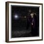 Wizard in a Purple Robe and Wizard Hat Casting a Spell with His Wand-James Steidl-Framed Photographic Print