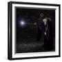 Wizard in a Purple Robe and Wizard Hat Casting a Spell with His Wand-James Steidl-Framed Photographic Print