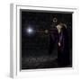 Wizard in a Purple Robe and Wizard Hat Casting a Spell with His Wand-James Steidl-Framed Photographic Print