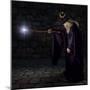 Wizard in a Purple Robe and Wizard Hat Casting a Spell with His Wand-James Steidl-Mounted Photographic Print