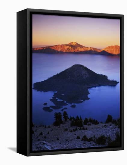 Wizard Island at dusk, Crater Lake National Park, Oregon, USA-Charles Gurche-Framed Stretched Canvas