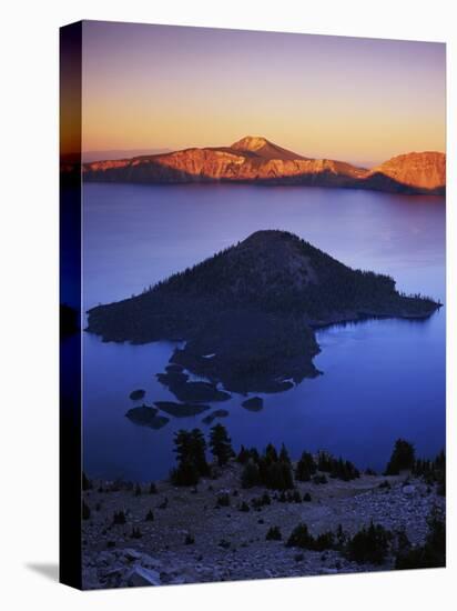Wizard Island at dusk, Crater Lake National Park, Oregon, USA-Charles Gurche-Stretched Canvas