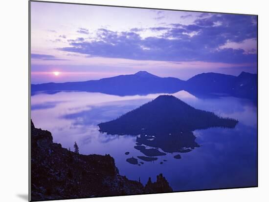 Wizard Island at sunrise, Crater Lake National Park, Oregon, USA-Charles Gurche-Mounted Photographic Print