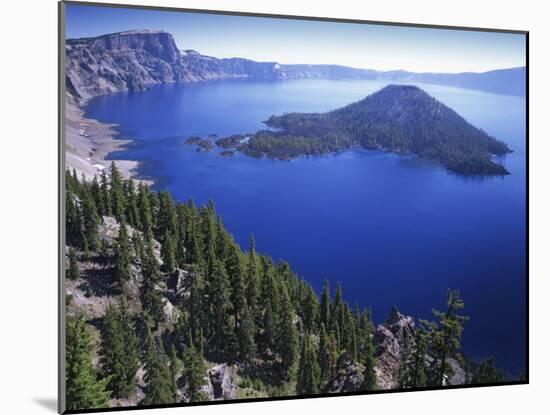 Wizard Island in Crater Lake, Crater Lake National Park, Oregon, USA-Charles Gurche-Mounted Photographic Print