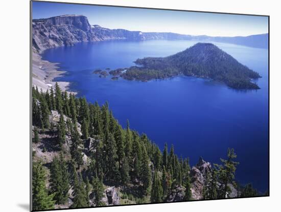 Wizard Island in Crater Lake, Crater Lake National Park, Oregon, USA-Charles Gurche-Mounted Photographic Print