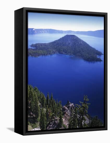 Wizard Island in Crater Lake, Crater Lake National Park, Oregon, USA-Charles Gurche-Framed Stretched Canvas