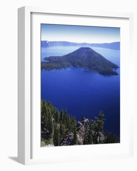 Wizard Island in Crater Lake, Crater Lake National Park, Oregon, USA-Charles Gurche-Framed Photographic Print