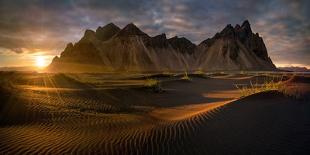 Reflection of Aurora Borealis in the sea with Vestrahorn mountains in center, Stokksnes Beach, S...-Wojciech Kruczynski-Photographic Print