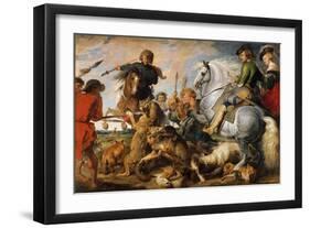 Wolf and Fox Hunt, c.1616-Peter Paul Rubens-Framed Giclee Print