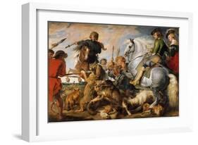 Wolf and Fox Hunt, c.1616-Peter Paul Rubens-Framed Giclee Print