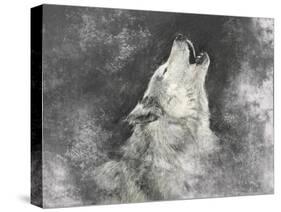 Wolf, Handmade Illustration on Grey Background-outsiderzone-Stretched Canvas