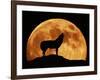 Wolf Howling at Full Moon, Side View in Silhouette-null-Framed Photographic Print