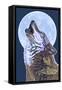 Wolf Howling at Moon-Lantern Press-Framed Stretched Canvas