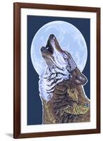 Wolf Howling at Moon-Lantern Press-Framed Art Print