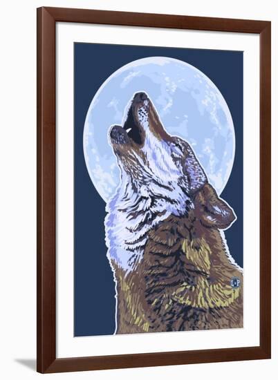 Wolf Howling at Moon-Lantern Press-Framed Art Print