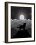 Wolf Howling at the Night Moon Standing on the Mountain.Vector Illustration-Dimonika-Framed Art Print