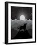 Wolf Howling at the Night Moon Standing on the Mountain.Vector Illustration-Dimonika-Framed Art Print