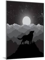 Wolf Howling at the Night Moon Standing on the Mountain.Vector Illustration-Dimonika-Mounted Art Print