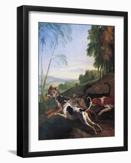 Wolf Hunting, Painting by Alexandre-Francois Desportes (1661-1743), France, 17th Century-Alexandre-Francois Desportes-Framed Premium Giclee Print