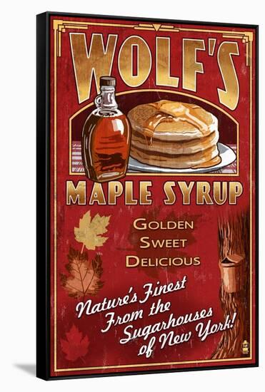 Wolf's Maple Syrup - New York-Lantern Press-Framed Stretched Canvas