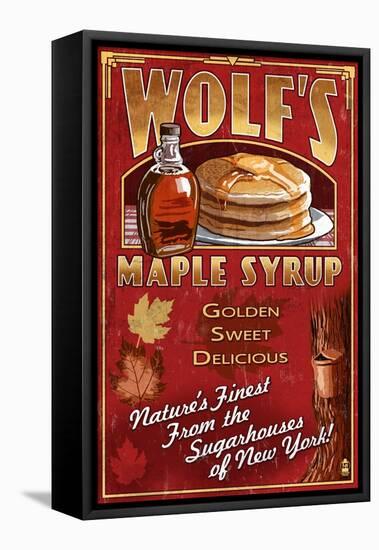 Wolf's Maple Syrup - New York-Lantern Press-Framed Stretched Canvas