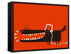 Wolf with Headphones Listens to Music-Complot-Framed Stretched Canvas