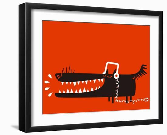 Wolf with Headphones Listens to Music-Complot-Framed Art Print