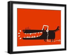 Wolf with Headphones Listens to Music-Complot-Framed Art Print