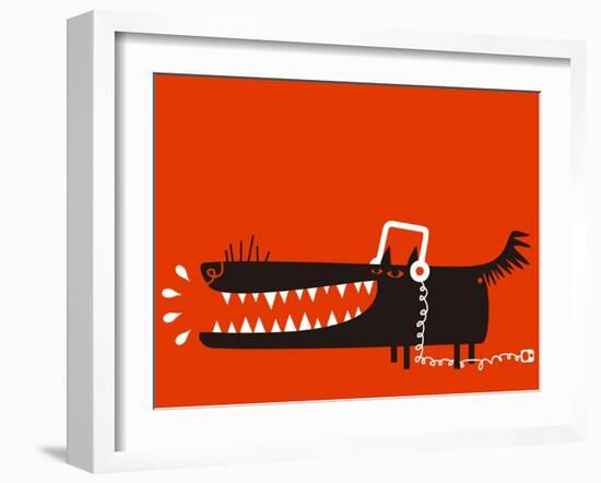 Wolf with Headphones Listens to Music-Complot-Framed Art Print