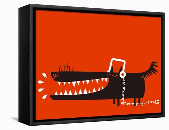 Wolf with Headphones Listens to Music-Complot-Framed Stretched Canvas