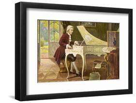 Wolfgang Amadeus Mozart the Austrian Composer Playing an Ornate Harpsichord-T. Beck-Framed Premium Photographic Print