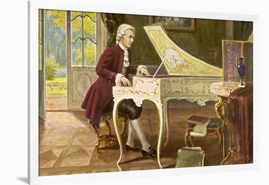 Wolfgang Amadeus Mozart the Austrian Composer Playing an Ornate Harpsichord-T. Beck-Framed Photographic Print