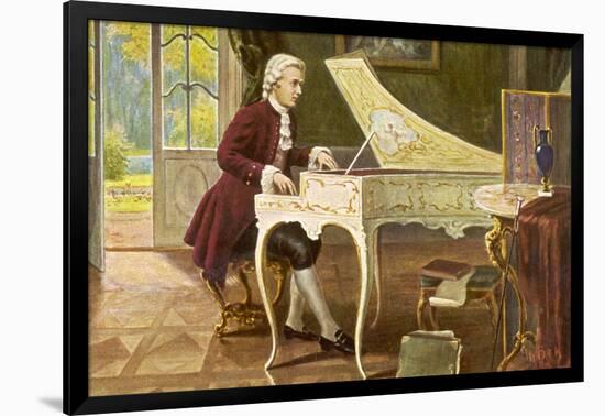 Wolfgang Amadeus Mozart the Austrian Composer Playing an Ornate Harpsichord-T. Beck-Framed Photographic Print