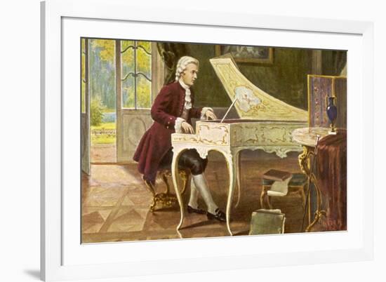 Wolfgang Amadeus Mozart the Austrian Composer Playing an Ornate Harpsichord-T. Beck-Framed Photographic Print