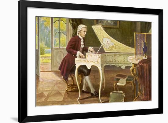 Wolfgang Amadeus Mozart the Austrian Composer Playing an Ornate Harpsichord-T. Beck-Framed Photographic Print