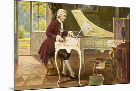 Wolfgang Amadeus Mozart the Austrian Composer Playing an Ornate Harpsichord-T. Beck-Mounted Photographic Print