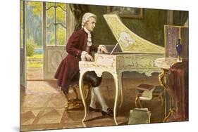 Wolfgang Amadeus Mozart the Austrian Composer Playing an Ornate Harpsichord-T. Beck-Mounted Photographic Print