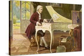 Wolfgang Amadeus Mozart the Austrian Composer Playing an Ornate Harpsichord-T. Beck-Stretched Canvas