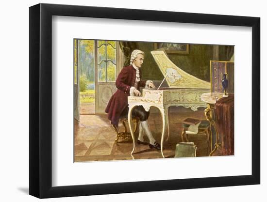 Wolfgang Amadeus Mozart the Austrian Composer Playing an Ornate Harpsichord-T. Beck-Framed Photographic Print