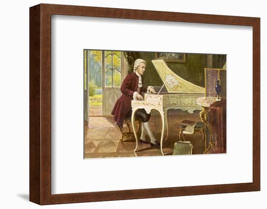 Wolfgang Amadeus Mozart the Austrian Composer Playing an Ornate Harpsichord-T. Beck-Framed Photographic Print