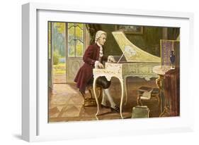 Wolfgang Amadeus Mozart the Austrian Composer Playing an Ornate Harpsichord-T. Beck-Framed Photographic Print