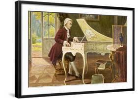 Wolfgang Amadeus Mozart the Austrian Composer Playing an Ornate Harpsichord-T. Beck-Framed Photographic Print