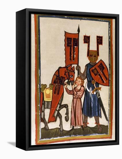 Wolfram Von Eschenbach (Ca.1170-1220), German Poet, Author of 'Parzival', with Harness and…-null-Framed Stretched Canvas