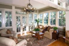 Furnished Sunroom with Large Windows and Glass Doors-Wollwerth Imagery-Framed Stretched Canvas