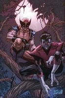 Wolverine Weapon X No.16 Cover: Nightcrawler and Wolverine Crouching in a Tree at Night-Ron Garney-Lamina Framed Poster