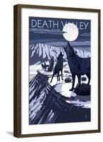 Wolves and Full Moon - Death Valley National Park-Lantern Press-Framed Art Print