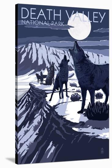 Wolves and Full Moon - Death Valley National Park-Lantern Press-Stretched Canvas
