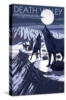 Wolves and Full Moon - Death Valley National Park-Lantern Press-Stretched Canvas