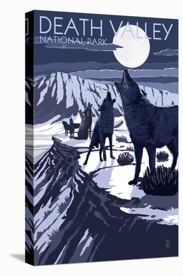 Wolves and Full Moon - Death Valley National Park-Lantern Press-Stretched Canvas